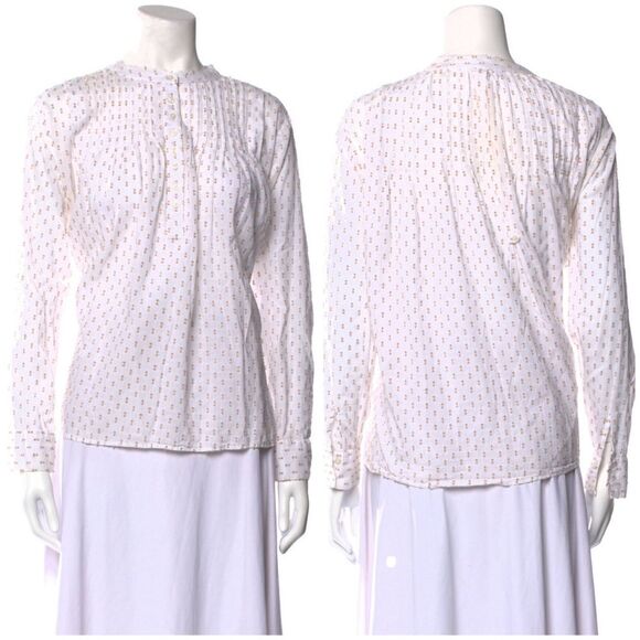 The Great. Embroidered Mock Neck White Beige Blouse - Picture 1 of 13